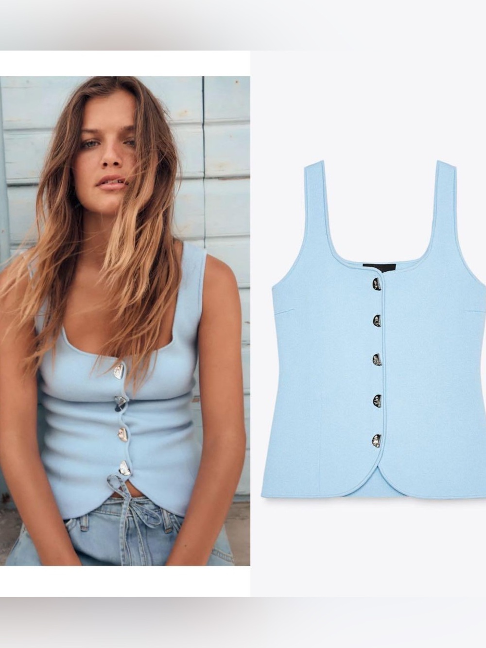 New with tags Zara powder blue knit button-front tank top